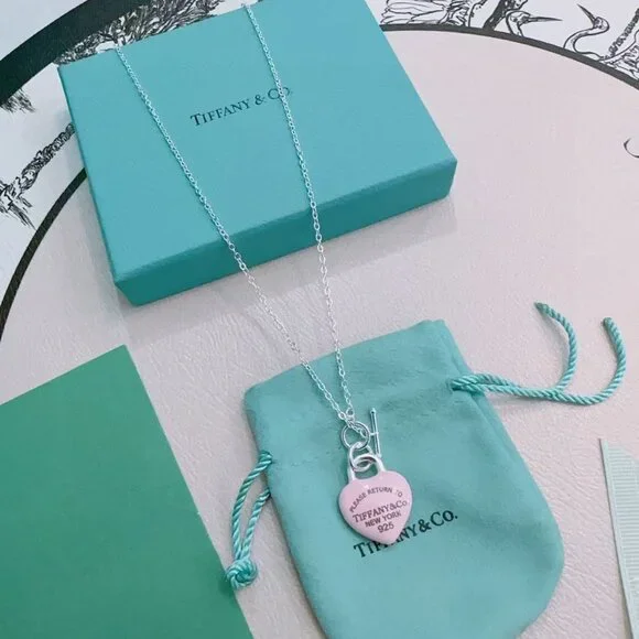 Tiffany & Co. Silver Necklace with Pink Heart Pendant - Picture 1 of 6